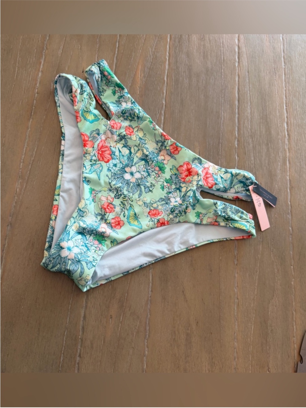 Victoria's Secret Floral Bikini Bottoms - Mint Green with Coral Accents